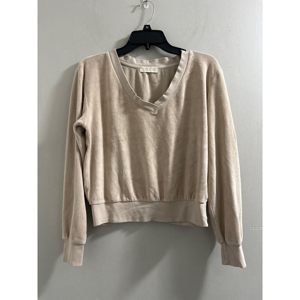 Suzie Kondi Beige V‎ neck Velour sweat shirt
